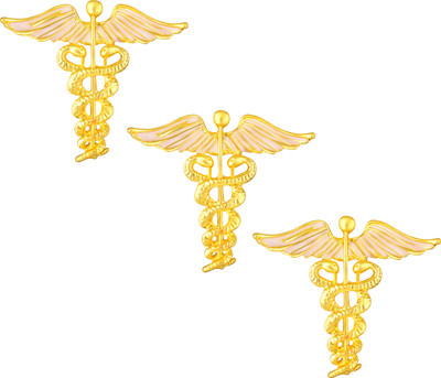 mahi Combo of 3 Caduceus Doctor's Brooch / Lapel Pin Brooch(Gold)