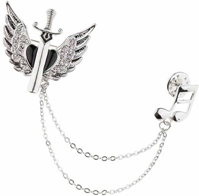 David Klein Lapel Pins Fashion Retro Sword Angel Wings Suit Gold Crystal Brooch Tide Chain Brooch(Silver)