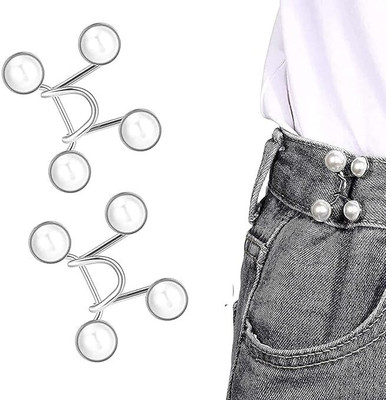Dhyankeshwer Jeans Button Pins Waist Tightener 2pcs Brooch(White)