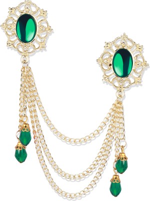 Panjatan Crownly Framed Neon Green Pearl and Hanging Crystal Brooch(Green)