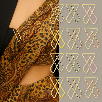 FlyTouch Stylish Saree Draping Pins Gold Plated Enamel Multicolor X Shape Pack of 12 Brooch(Multicolor)