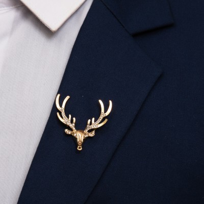 To The Nines Metal Deer Lapel Pin/Brooch for Men Brooch(Gold)