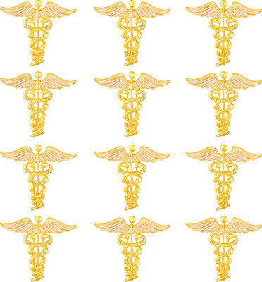 mahi Combo of 12 Caduceus Doctor's Brooch / Lapel Pin Brooch(Gold)