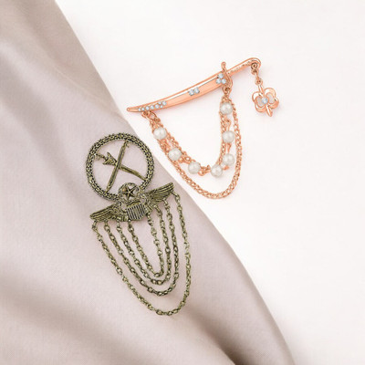 mahi Royal Army and Sword Shaped Layered Chains Brooch Brooch(Gold)
