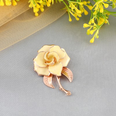 Jewelgenics Gold-Plated Queen Cream Rose Flower Valentine's Day Pin Brooch Brooch(Gold, White)