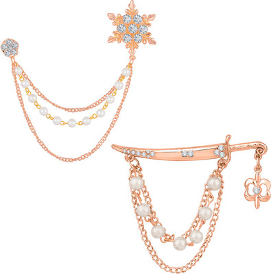 mahi Sword and Snow Flake Shaped Layered Chains Brooch Brooch(White)