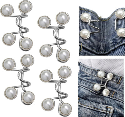 Mirae Jeans Waist Tightener Button Brooch(Silver, White)