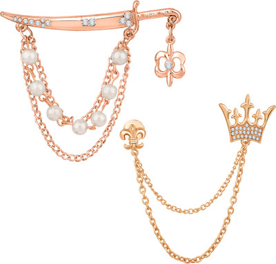 mahi Combo of Crown and Sword-Shaped Layered Chain Brooch Brooch(Gold)