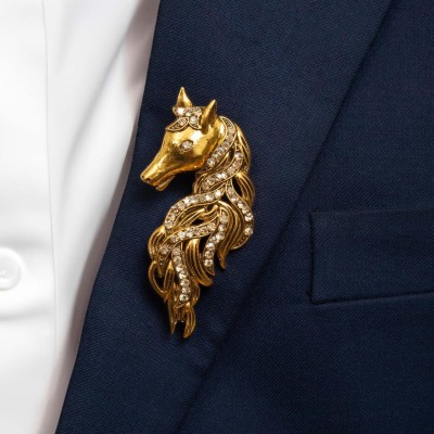 To The Nines Antique Golden Horse Mane Lapel Pin Brooch(Gold)
