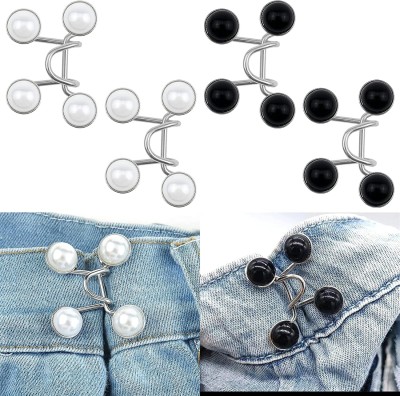 LIJIE Adjustable Waist Buckle for Pants, Instant Jeans Button Pins Pack Of 4 Brooch(White, Black)