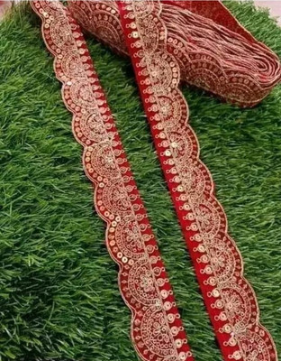 Dornick Red Lace Border with Golden Zari Work – Decorative for Sarees, Dresses lace Lace Reel(Pack of 1)