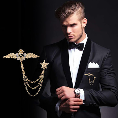 SYGA Men Suit Shirt Stud Lapel Pin Chain Tassel Brooch Pin Brooch(Gold)
