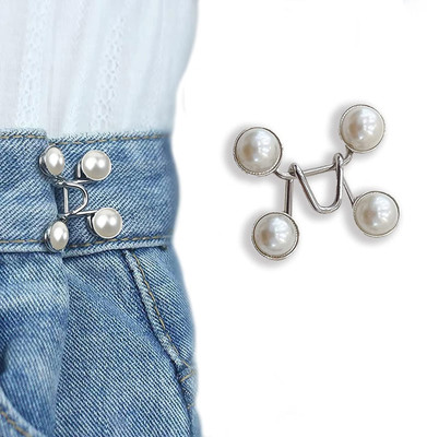 Mirae Jeans Waist Tightener Button Brooch(Silver, White)