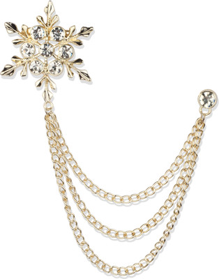 Panjatan Men's Stone Studded Snow Flake Design With Golden Chain Pin Brooch(Gold)