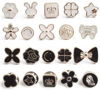 Animalifestyle Enamel Plated Clip Brooch Button Pins - Bow, Star, Rose - Set Of 20 Brooch(Multicolor)