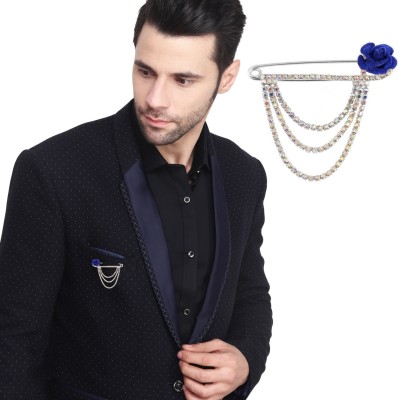 VAMA Silver Plated Crystal Rhinestone Brooches Blue Rose Broach Lapel pin For Men Brooch(Silver)