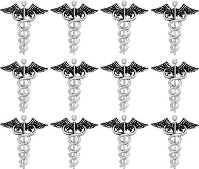 mahi Combo of Caduceus Doctor's Brooch / Lapel Pin Brooch(Silver)