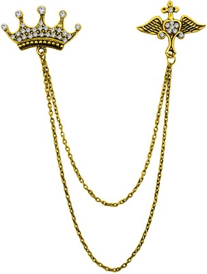 Om Jewells Indo Western Royal Crown Long Chain Hanging Lapel Pin Brooch Brooch(Gold)