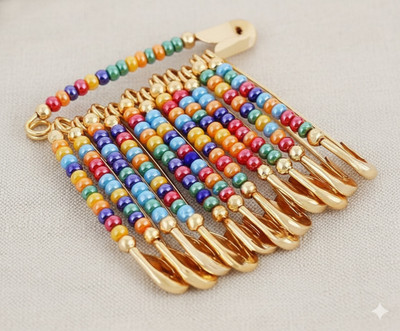 Bawree 12 Pcs Gold Plated Mix Multicolor Saree Pins Brooch Safety Pins Brooch(Multicolor)