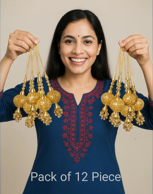 Atrika Gold Plated Ball Latkan for Blouse/Dupatta/Saree -Decorative Hanging Tassels-12 Brooch(Gold)