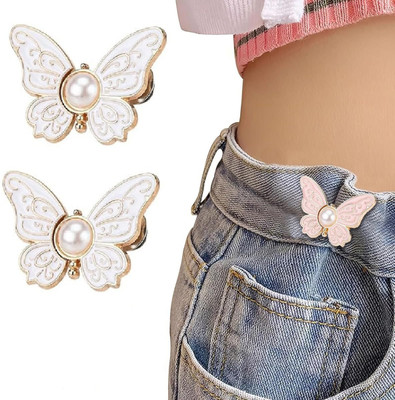 CLVMART 2 Pcs Adjustable Jean Buttons for Waist Tightening White Pearl Brooch(White)