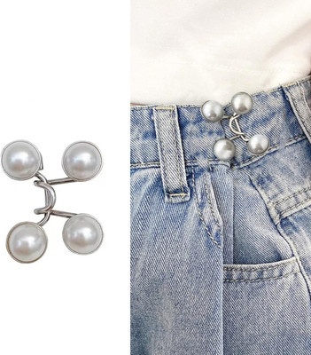 INDIWARRIOR Jeans Waist Tightener Button Brooch(Silver, White)