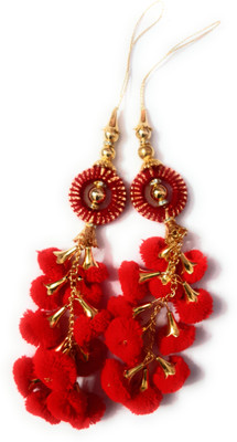 LIBAS FASHION Handmade Work Ethnic Hanging Latkan Color Red New Fancy Latkan for Women Pom Pom Bell Teasel Blouse Saree,Lehenga Brooch(Red)