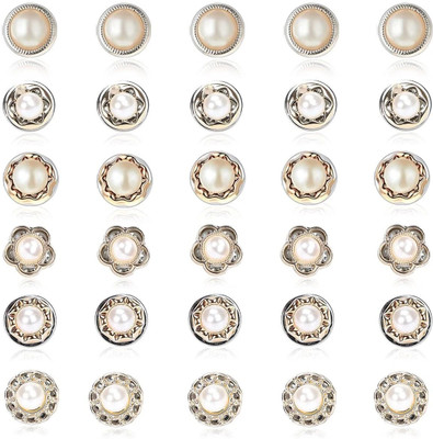 Estervig 30 Pcs Brooch Buttons for Women, Removable Pearl No Sew Button Pins for Shirts Brooch(White)