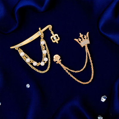 mahi Crown and Sword Shaped Layered Chain Brooch Brooch(White)