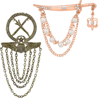 mahi Royal Army and Sword Shaped Layered Chains Brooch Brooch(Gold)