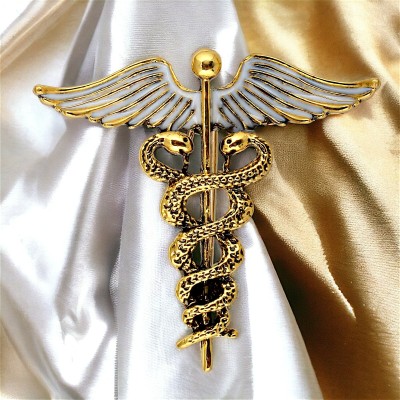 Lucky Jewellery Oxidised Gold Plated Caduceus Doctor's Unisex Brooch Lapel Pin For Men & Boys Brooch(Gold)
