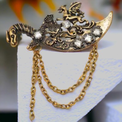 Sullery Dragon Sword Shield Jewelry Brooch Pin Brooch Men And Boys Brooch(Gold, Black)