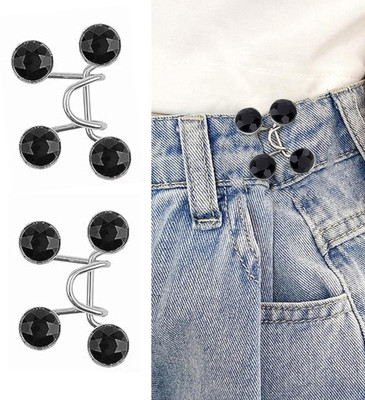 Cloudmall Jeans Adjustable Button pins Waist Buckle for Loose Jeans Pants Black Round Metal Buttons(Pack of 2)