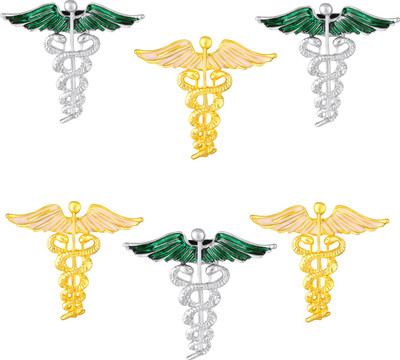 mahi Combo of 6 Caduceus Doctor's Brooch / Lapel Pin Brooch(Multicolor)