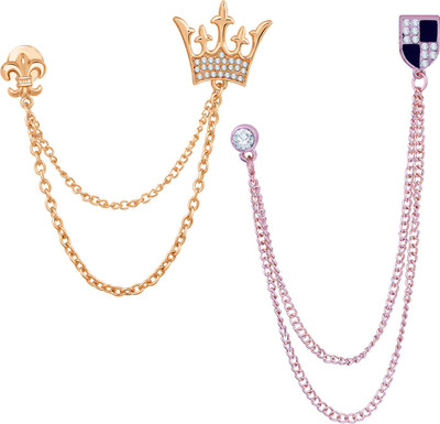 mahi Shield and Crown Shaped Layered Chains Brooch Brooch(White)