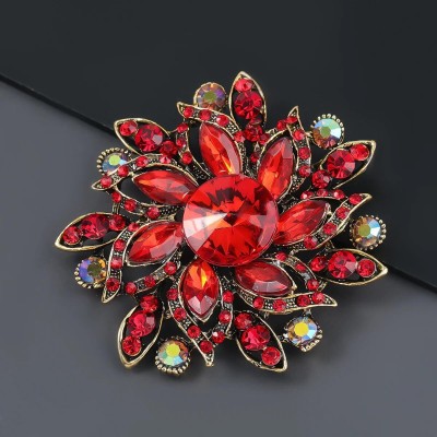 SYGA Full Diamond Flower Red Brooches For Women- S217 Brooch(Red)