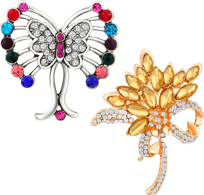 mahi Floral and Butterfly Shaped Lapel Pin / Brooch Brooch(Multicolor)