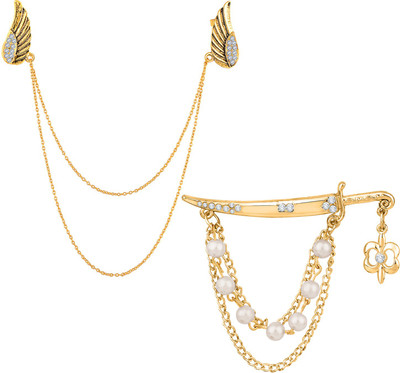 mahi Wings and Sword Shaped Layered Chains Brooch Brooch(Gold)