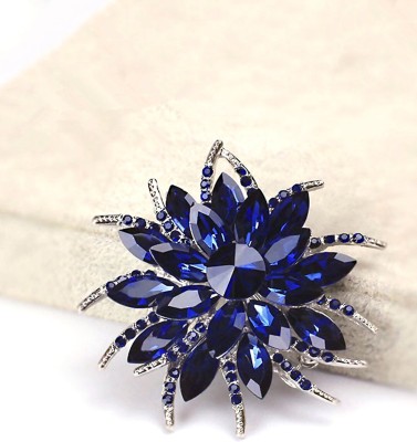 YELLOW CHIMES Elegant Latest Fashion Shawl Sweater Clip Blue Flower Design Crystal Brooch for Women and Girls Brooch(Blue, Silver)