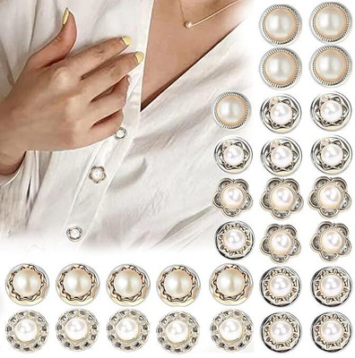 MEBISO 30pcs Pearl Buttons Brooch Pins Set- Mini Safety Buttons for,Sarees,Dresses Hats Brooch(Silver)