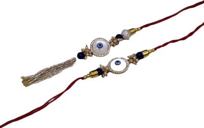 AryaRadha Evil Eye Design Bracelet with White Stone Bhaiya Bhabhi Rakhi Set Brooch(White, Blue)
