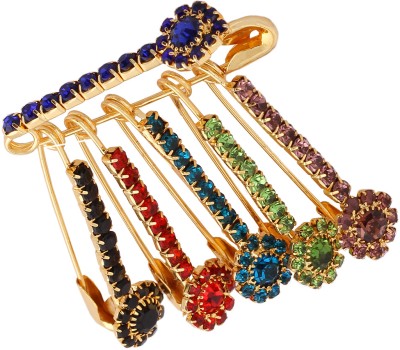 Vama Fashions Unique New Design Crystal Stone Studded Golden Safety Saree pin for women Sari Brooch(Gold)