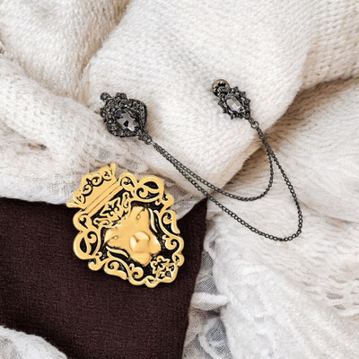 mahi Combo of Lion's Face and Two Layer Chain Brooch with Crystals Brooch(Black)