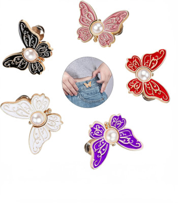THANU'S CRAFT Adjustable 5 Set Waist BuckleTightener Butterfly Buttons for Loose Pants Jeans Brooch(Black, White, Red, Purple, Pink)
