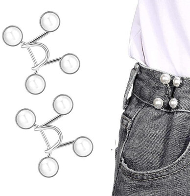 Windwarrior Adjustable Waist Buckle for Pants, Instant Jeans Button Pins Pack Of 2 Brooch Brooch(Silver)