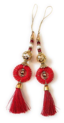 LIBAS FASHION Latkan Brooches Handmade Women For Blouse Hanging Heavy Tassels 2 PC Brooch(Red)