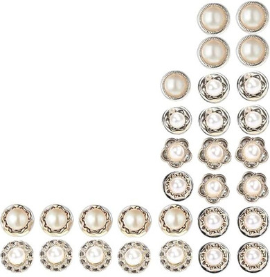 Jiyancreation 30pcs Pearl Buttons Brooch Pins Set- Mini Safety Buttons for,Sarees,Dresses Hats Brooch(Silver)