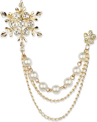 Panjatan Men's Eye Catching Stone Studded Snow Flake with Three Chain Pin Brooch(Gold)