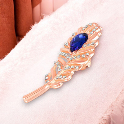 mahi Feather Shaped Men's Lapel Pin Brooch(Gold, Blue)