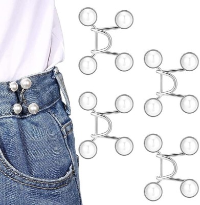 LIJIE Adjustable Waist Buckle for Pants, Instant Jeans Button Pins Pack Of 4 Brooch(White)